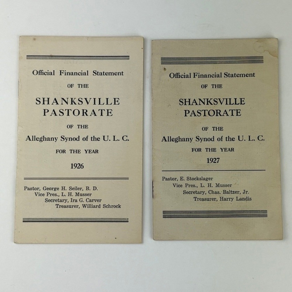 Shanksville Pennsylvania Pastorate Official Financial Statements of 1926 & 1927